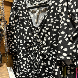 B&W polka dot tie blouse