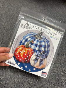 Gingham Pumpkin Stack Set - Accent Magnet