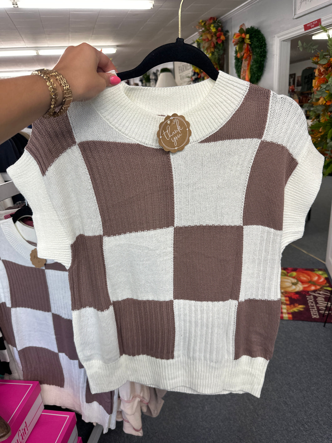 Sandy Checkered Sweater Top