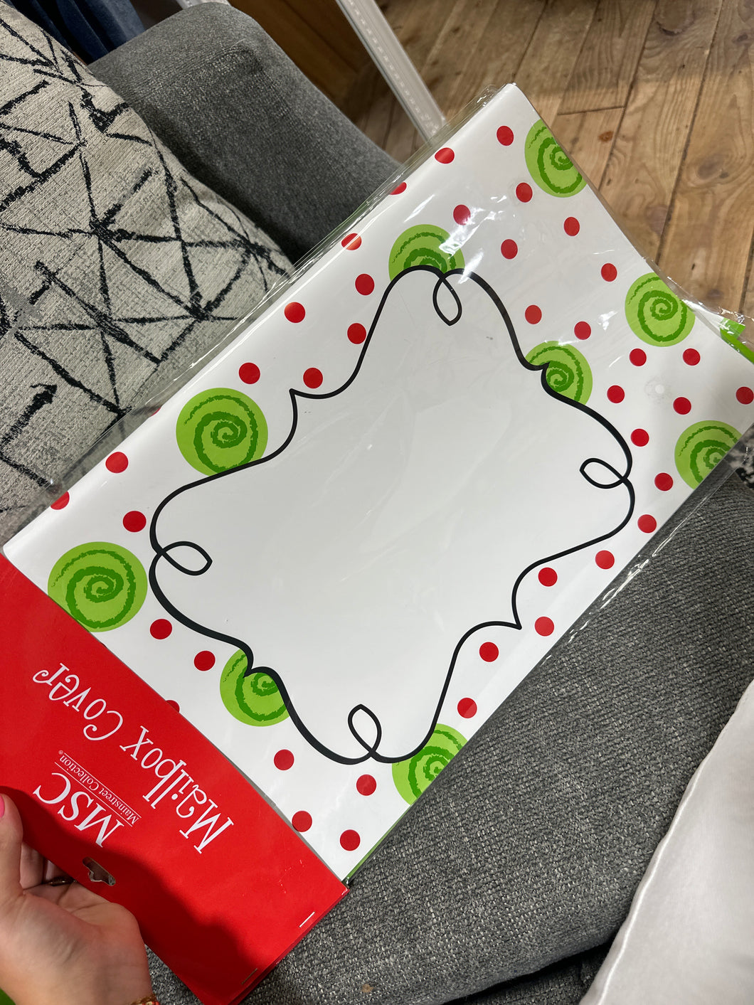 Red and Green Polka Dot Swirls Christmas Mailbox Cover