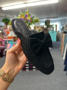 Black Suede Hello Fall Corky Mules