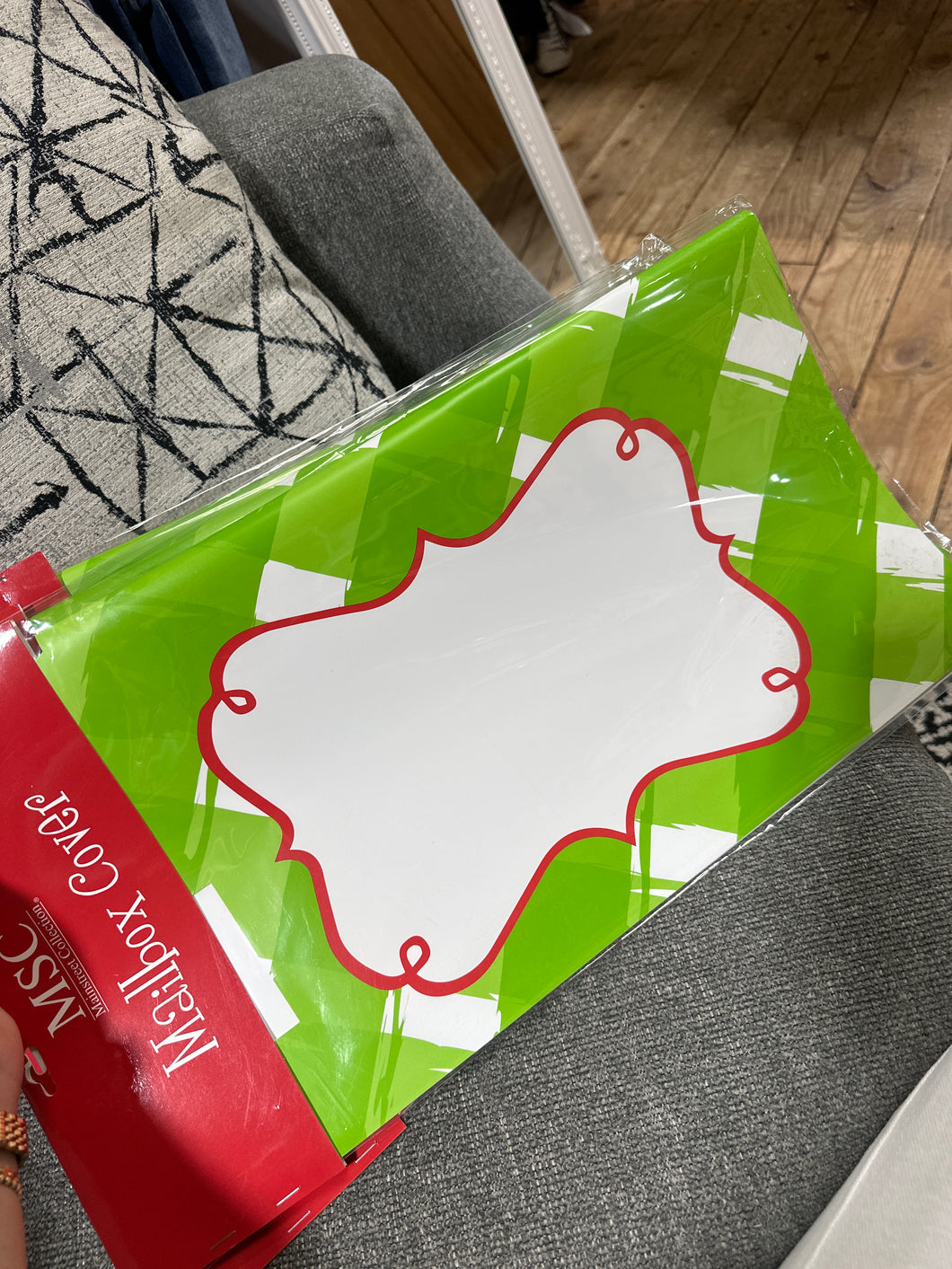 Green Checkered and Red Accent Christmas Mailbox Cover