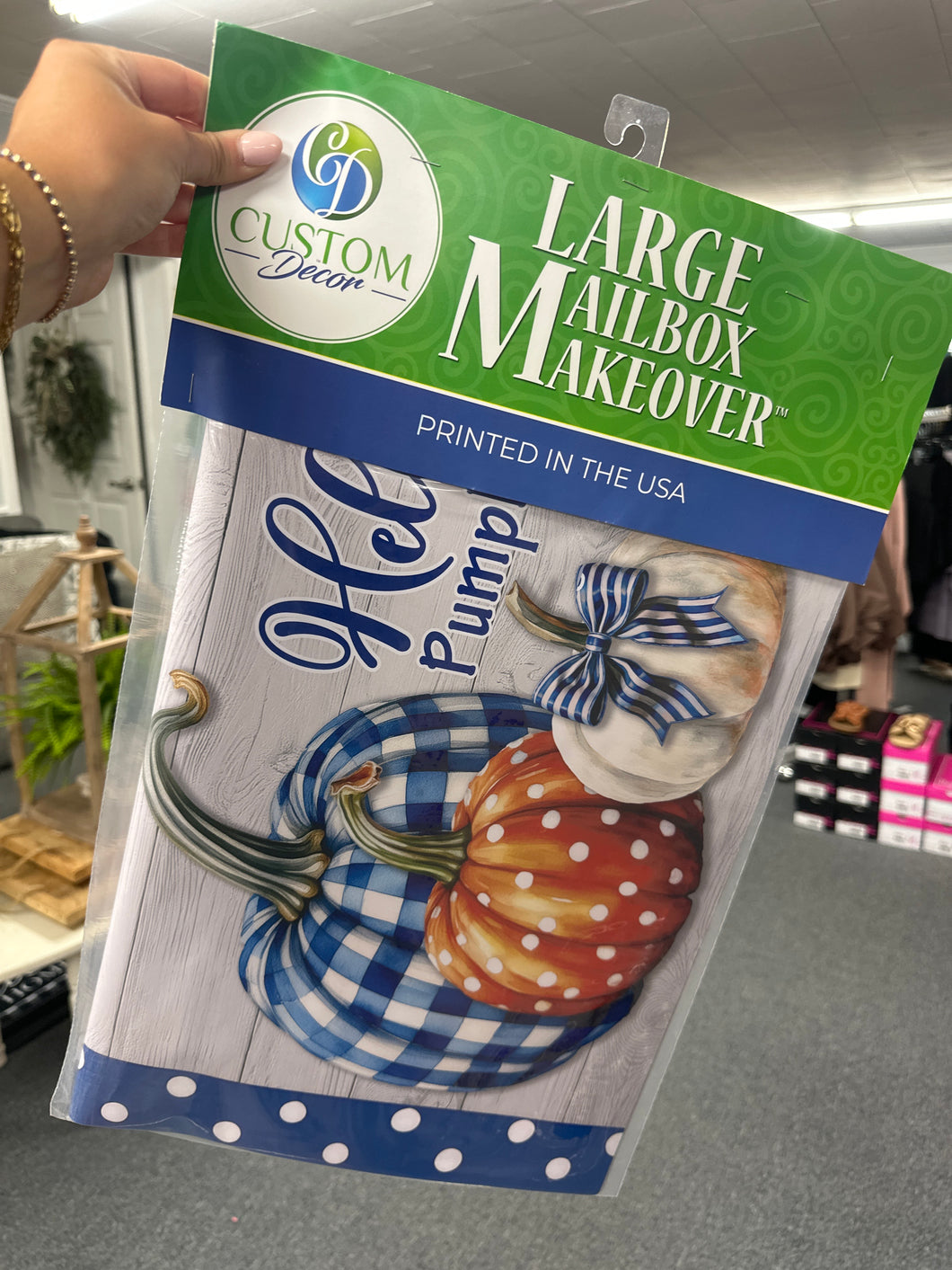 Gingham Pumpkin Stack Set - Large Mailbox Cover