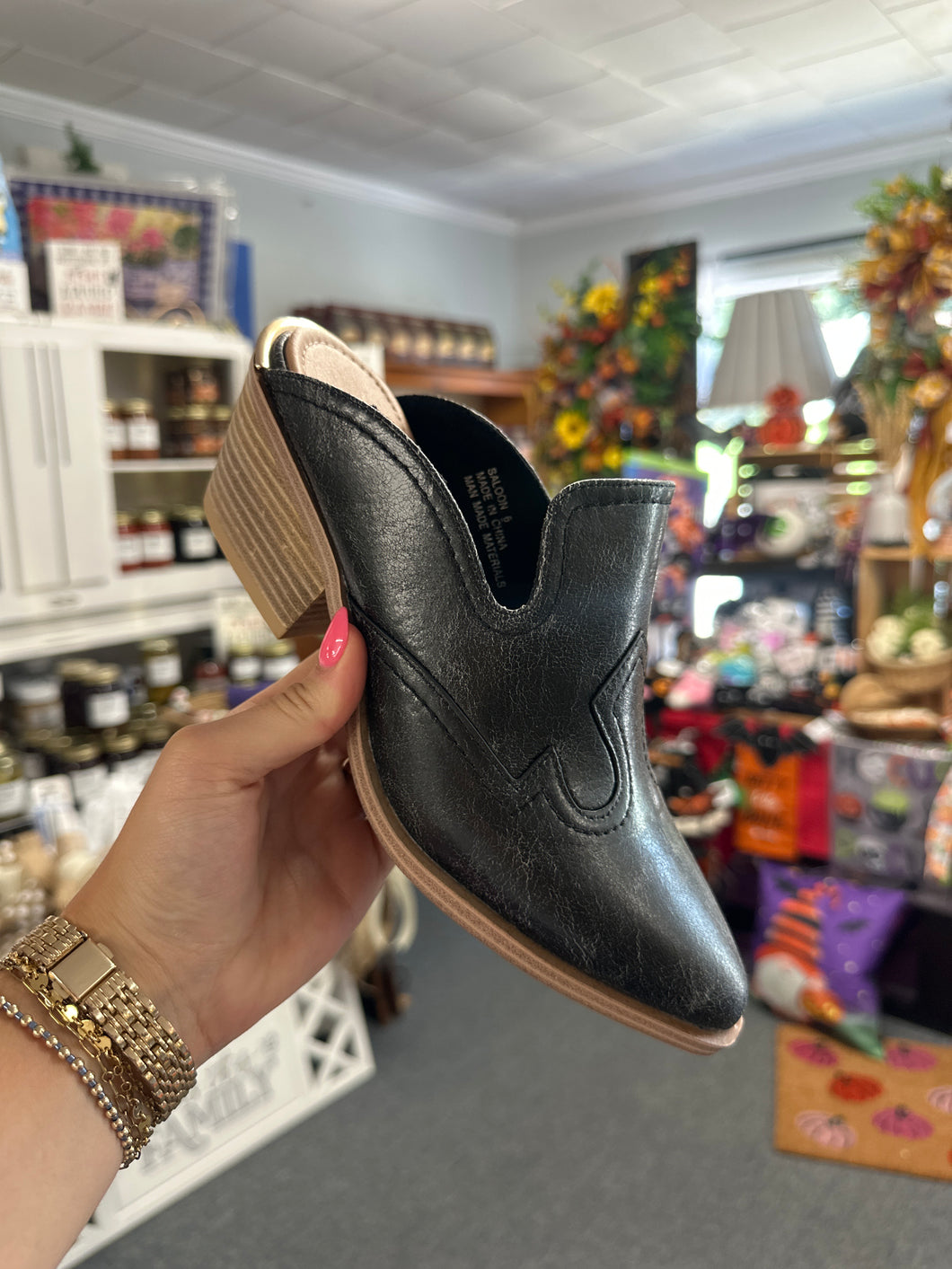 Black Saloon Mule Heels