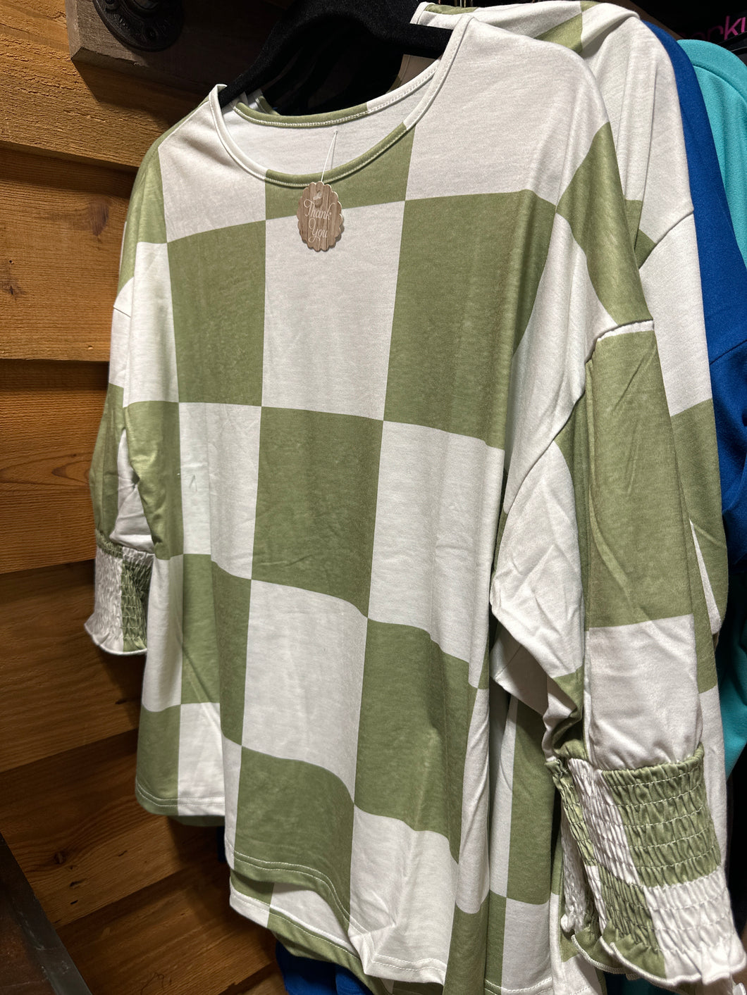 Green check blouse