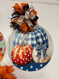Gingham Pumpkin Set Stack - Doorhanger