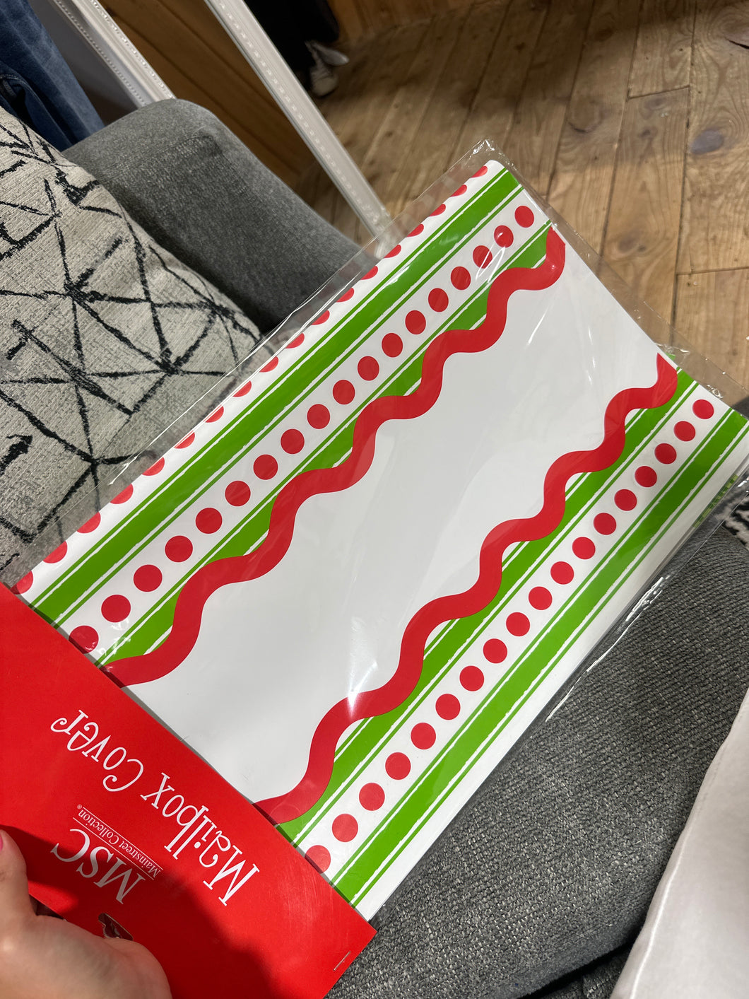Red and Green Stripes and Curves Christmas Mailbox Cover