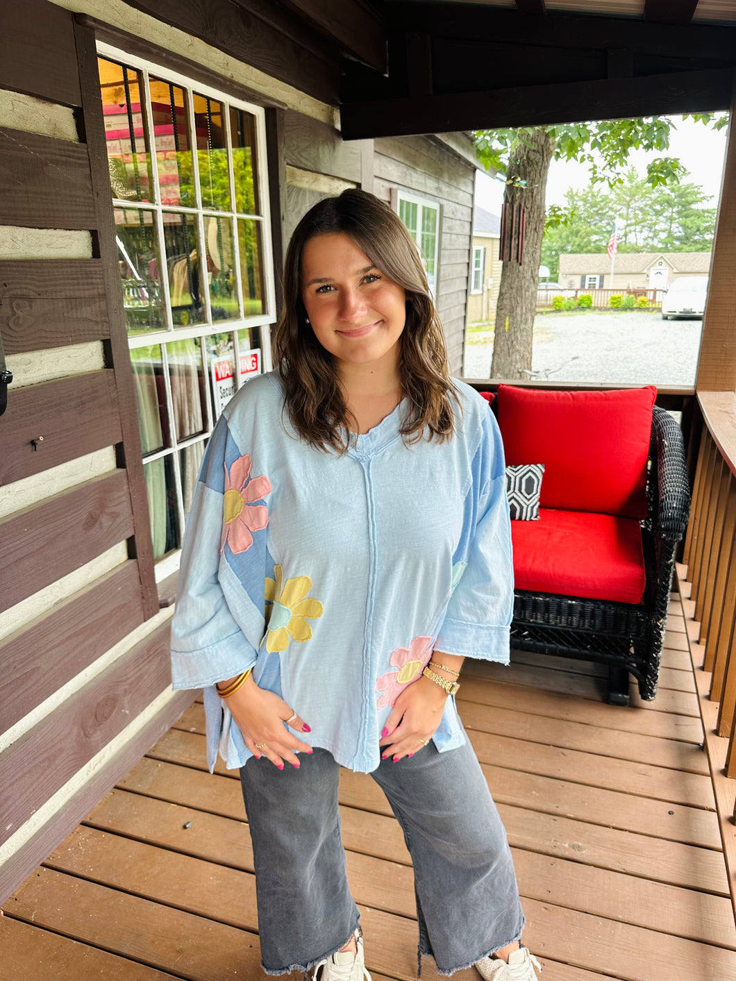 Blue Oversized Floral Blouse